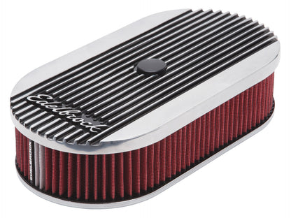 EDELBROCK ELITE 2 SERIES POLISHED OVAL AIR CLEANER FOR SINGLE 4BBL CARB,2.5"