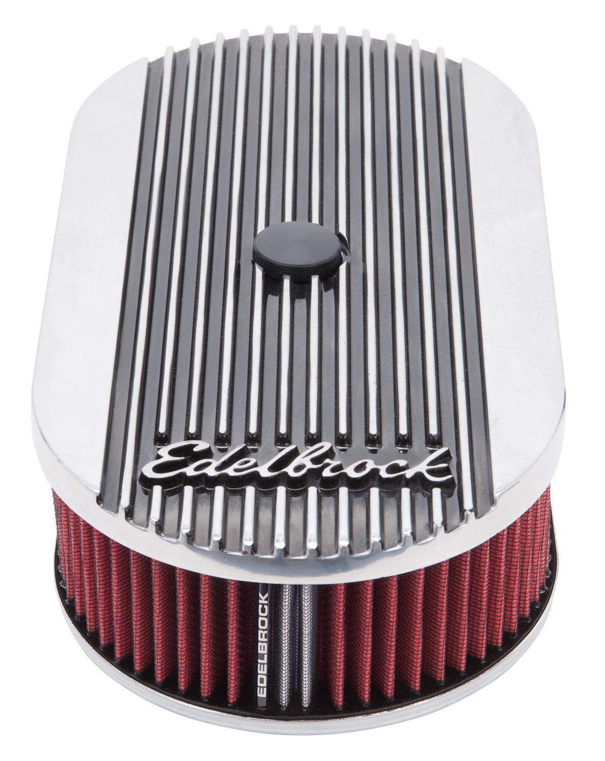 EDELBROCK ELITE 2 SERIES POLISHED OVAL AIR CLEANER FOR SINGLE 4BBL CARB,2.5"