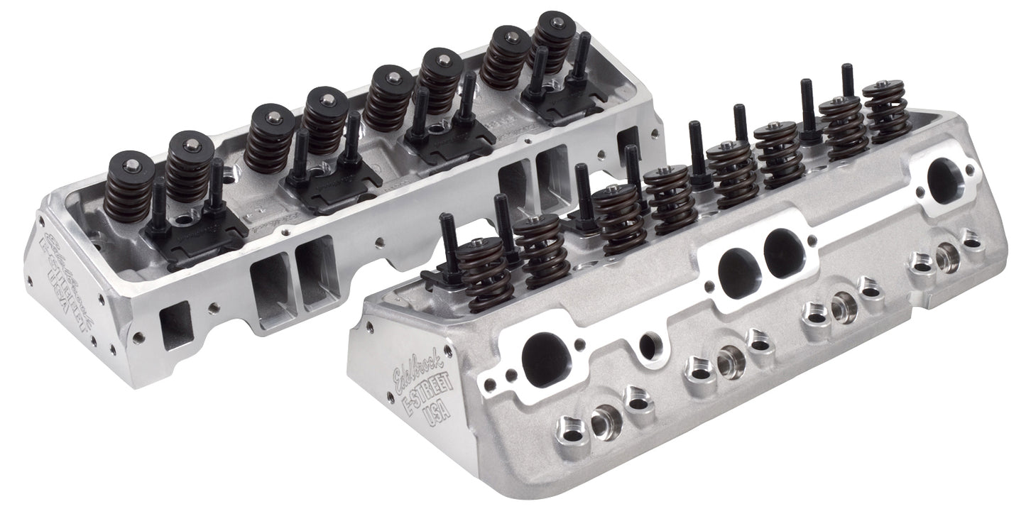 EDELBROCK CYLINDER HEADS,E-STREET,1955-1986 SBC,64CC,PAIR