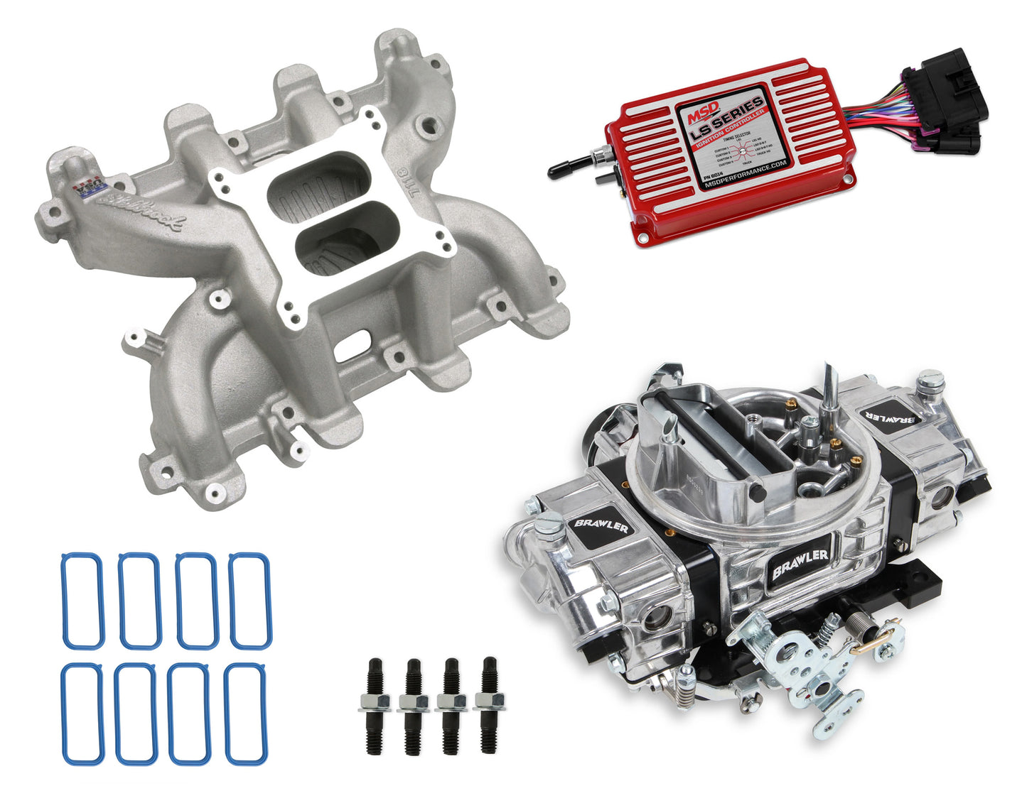EDELBROCK INTAKE MANIFOLD,BRAWLER CARB,MSD CONTROLLER,CHEVY LS1,CATHEDRAL PORT