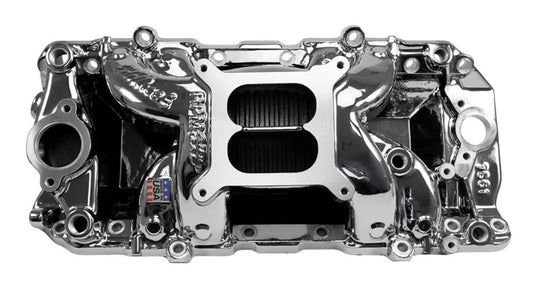 EDELBROCK INTAKE MANIFOLD,RPM AIR GAP,BBC OVAL PORT,CHROME PLASMA COATED