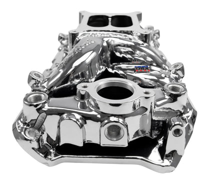 EDELBROCK INTAKE MANIFOLD,RPM AIR GAP,BBC OVAL PORT,CHROME PLASMA COATED