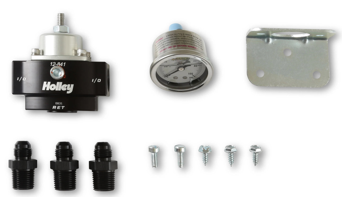 REGULATOR,BYPASS,4.5>9PSI,ADJ,BILLET,-6AN PORTS,W/FITTINGS & GAUGE,BLACK