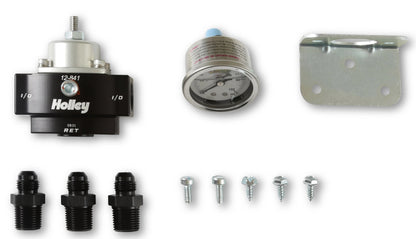REGULATOR,BYPASS,4.5>9PSI,ADJ,BILLET,-6AN PORTS,W/FITTINGS & GAUGE,BLACK