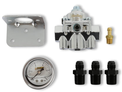 REGULATOR,BYPASS,4.5-9 PSI,CHROME,W/GAUGE & -6AN FITTINGS