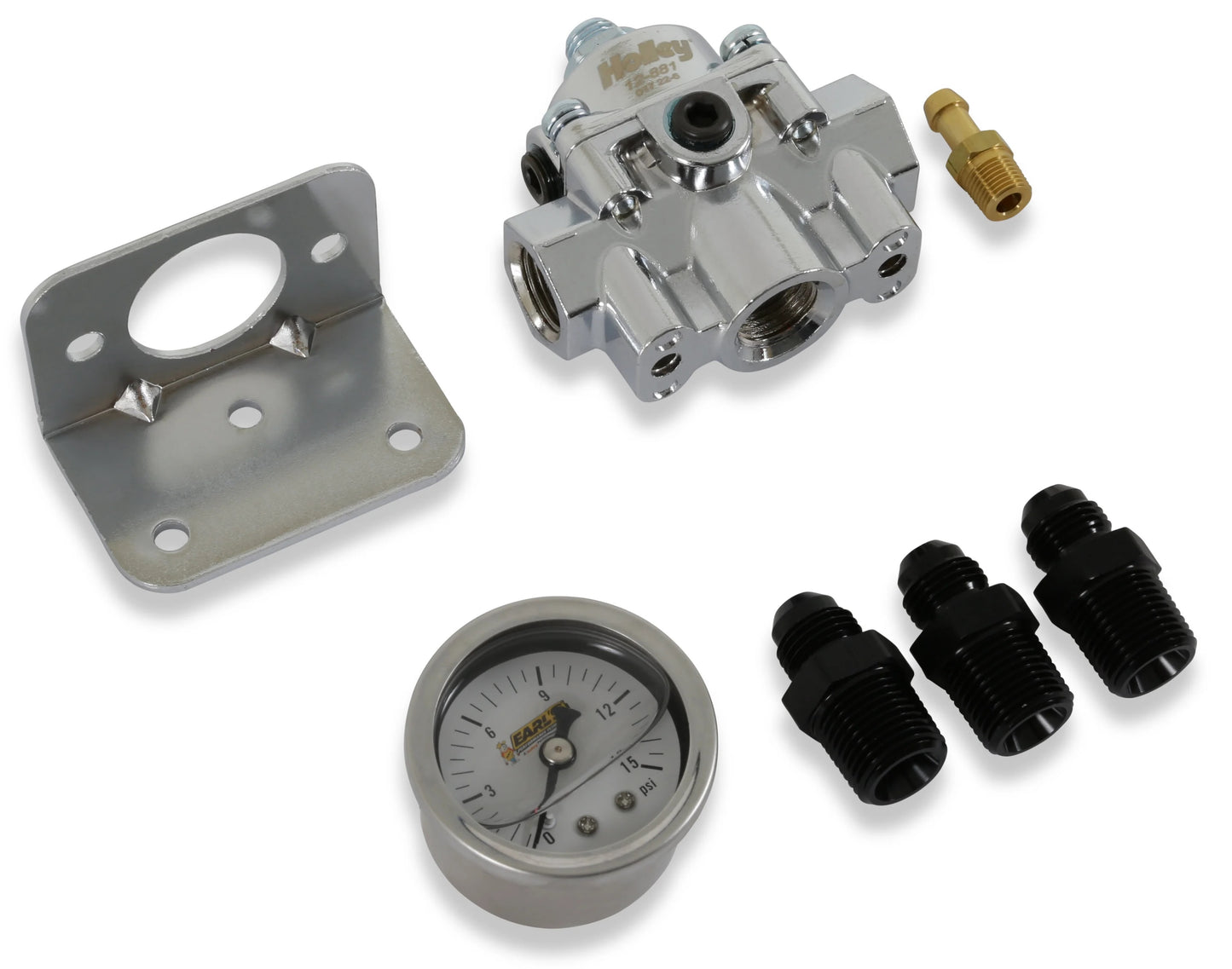 REGULATOR,BYPASS,4.5-9 PSI,CHROME,W/GAUGE & -6AN FITTINGS