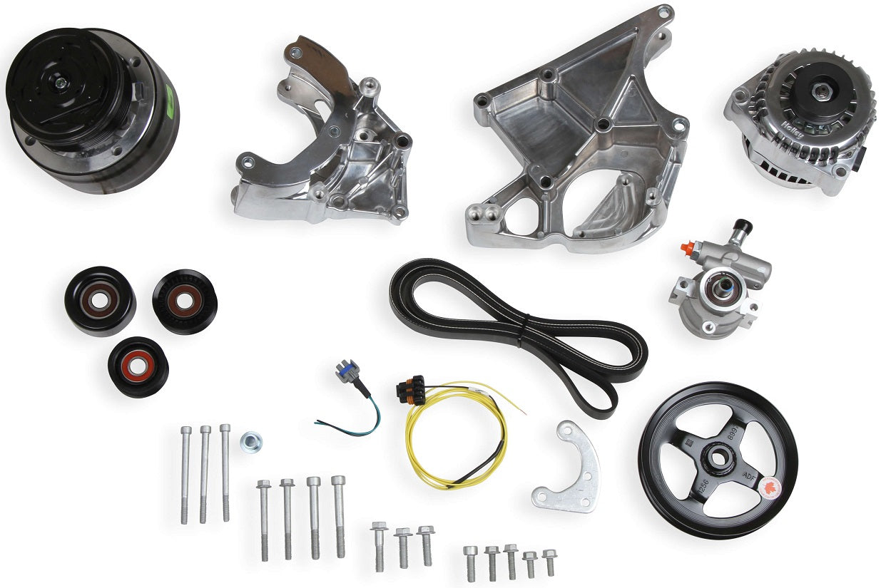 LS/LT HIGH MOUNT ACCESSORY DRIVE KIT,R4 A/C,ALTERNATOR,POWER STEERING,POLISHED