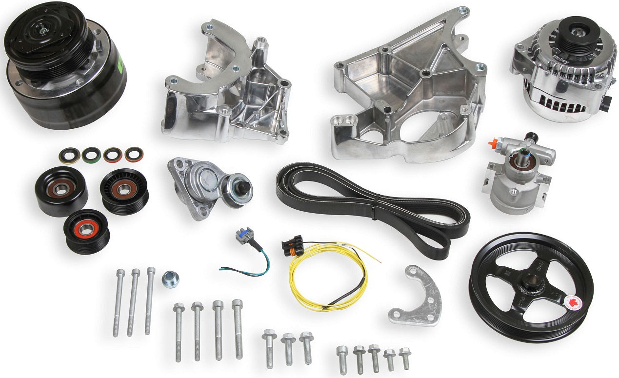 LS/LT HIGH MOUNT ACCESSORY DRIVE KIT,R4 A/C,ALTERNATOR,POWER STEERING,POLISHED