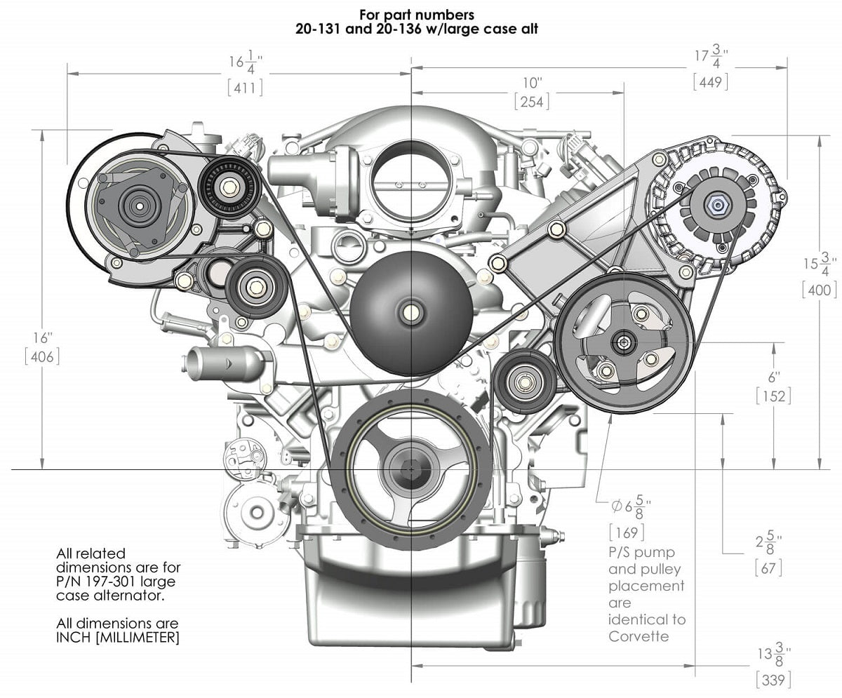 LS/LT HIGH MOUNT ACCESSORY DRIVE KIT,R4 A/C,ALTERNATOR,POWER STEERING,POLISHED