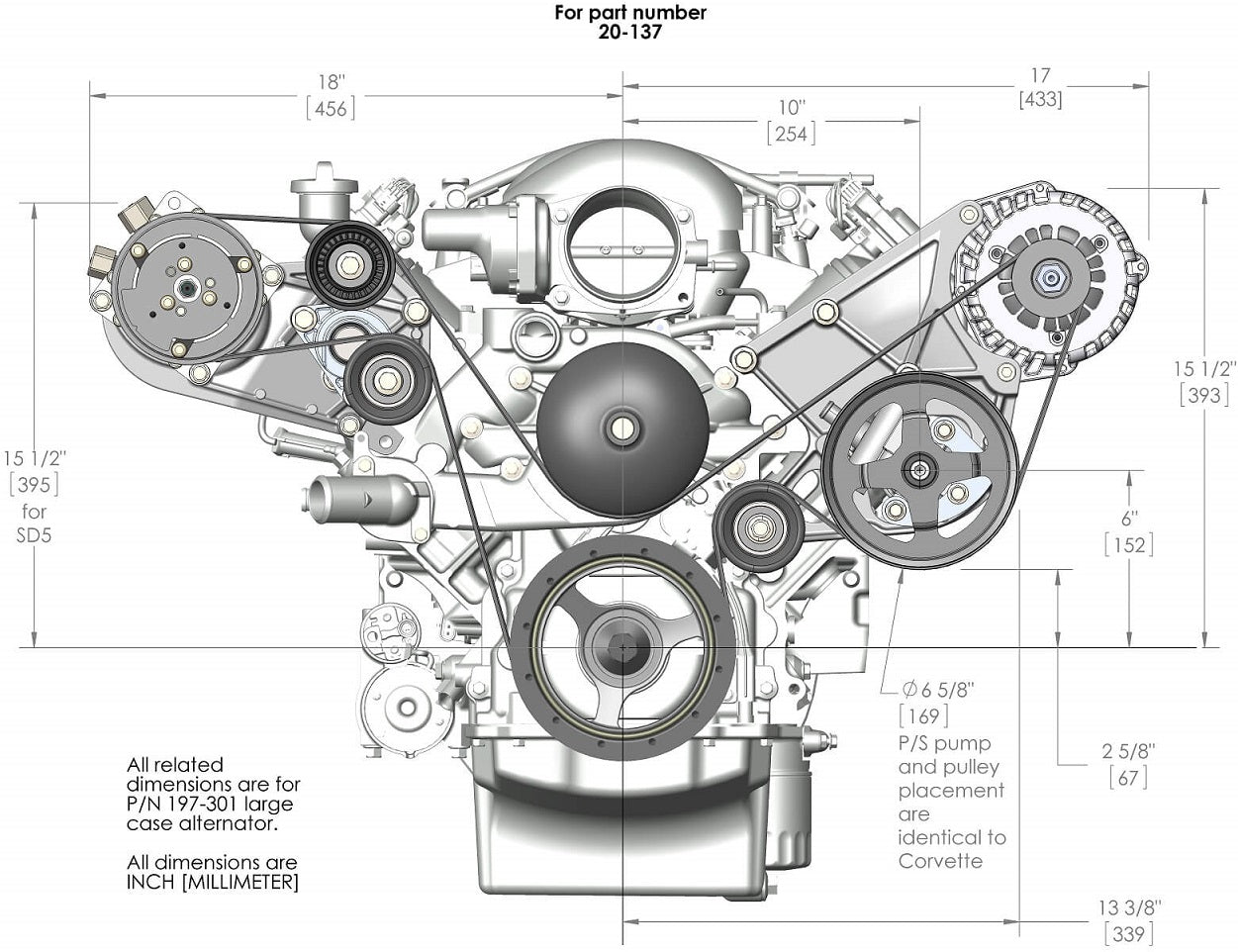 LS/LT HIGH MOUNT ACCESSORY DRIVE KIT,SD508 A/C,ALTERNATOR,POWER STEERING,BLACK