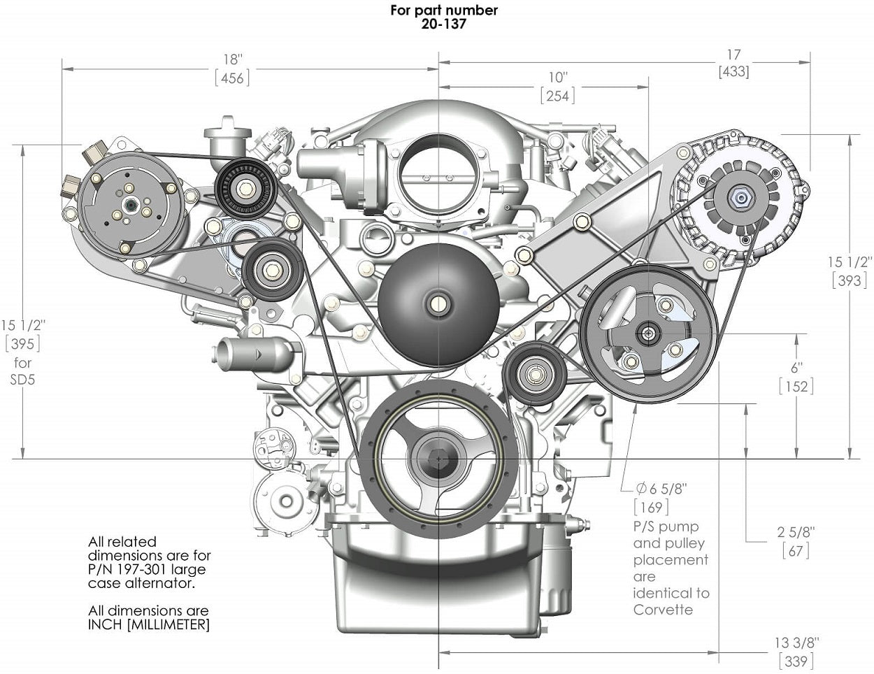 LS/LT HIGH MOUNT ACCESSORY DRIVE KIT,SD508 A/C,ALTERNATOR,POWER STEERING,NATURAL