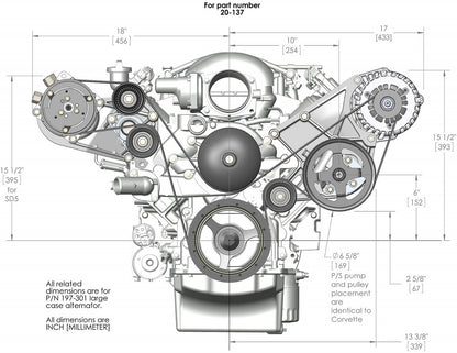 LS/LT HIGH MOUNT ACCESSORY DRIVE KIT,SD508 A/C,ALTERNATOR,POWER STEERING,NATURAL