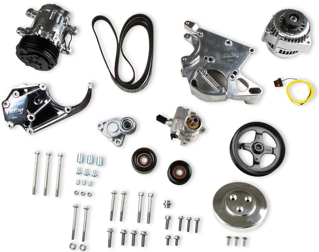 LS/LT HIGH MOUNT ACCESSORY DRIVE KIT,SD7 A/C,ALTERNATOR,POWER STEERING,POLISHED