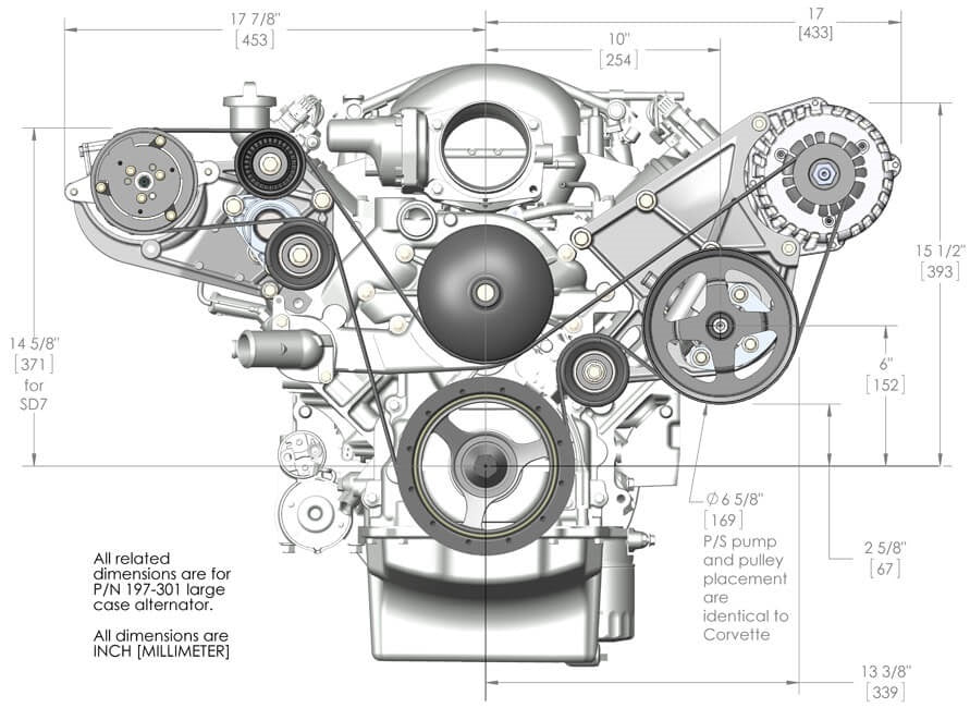 LS/LT HIGH MOUNT ACCESSORY DRIVE KIT,SD7 A/C,ALTERNATOR,POWER STEERING,NATURAL