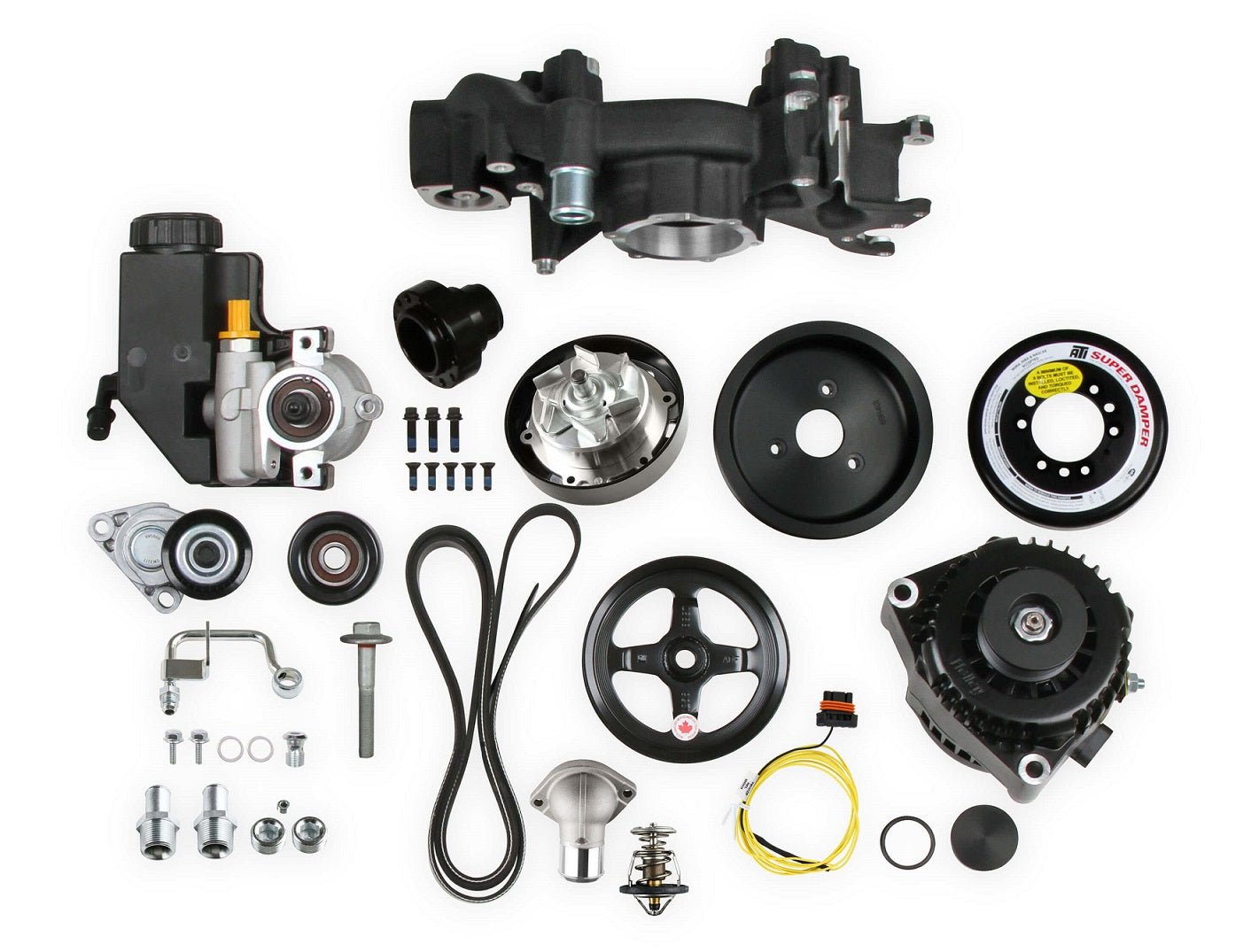 LS RACING FRONT ENGINE KIT,MID,ALTERNATOR,POWER STEERING,BLACK