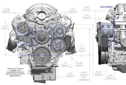 LS FRONT ENGINE KIT,MID,A/C,ALTERNATOR,POWER STEERING,POLISHED