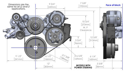 LS RACING FRONT ENGINE KIT,MID,ALTERNATOR,POWER STEERING,BLACK