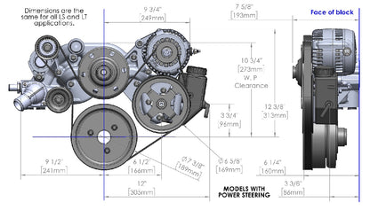 LS RACING FRONT ENGINE KIT,MID,ALTERNATOR,POWER STEERING,POLISHED