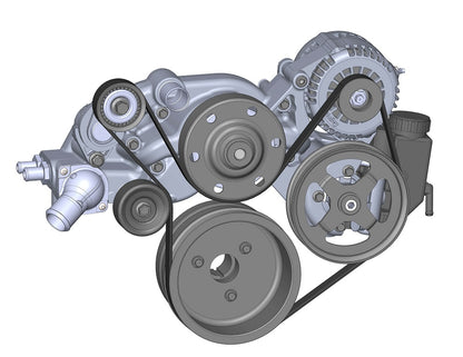 LS RACING FRONT ENGINE KIT,MID,ALTERNATOR,POWER STEERING,POLISHED