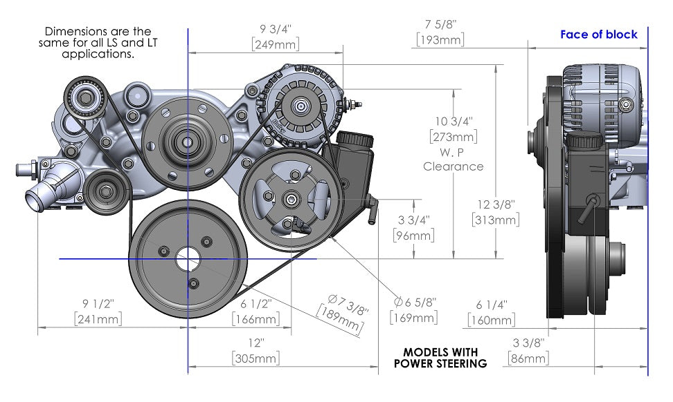 LS RACING FRONT ENGINE KIT,MID,ALTERNATOR,P/S