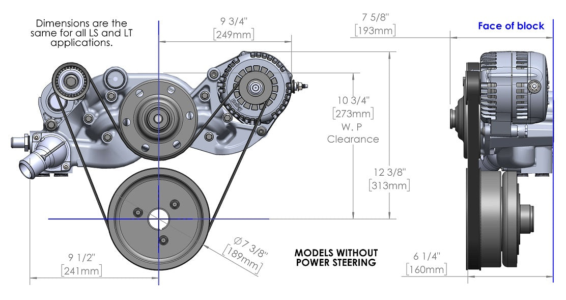 LS RACING FRONT ENGINE KIT,MID,ALTERNATOR,BLACK