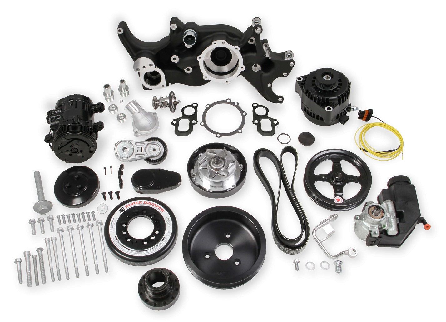 GEN-V LT,FRONT ENGINE KIT,MID,SFI,A/C,ALTERNATOR,POWER STEERING,BLACK
