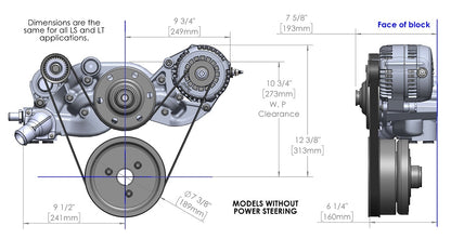 LT RACING FRONT ENGINE KIT,MID,ALTERNATOR,POWER STEERING,POLISHED