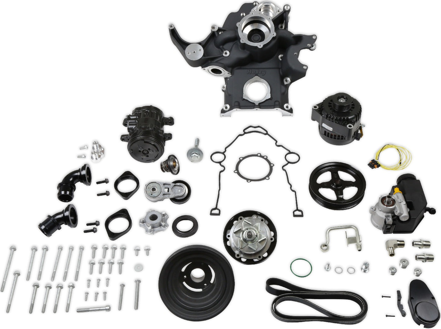 HEMI FRONT ENGINE KIT,MID-MOUNT,WP,AC,ALTERNATOR,PS,BLACK