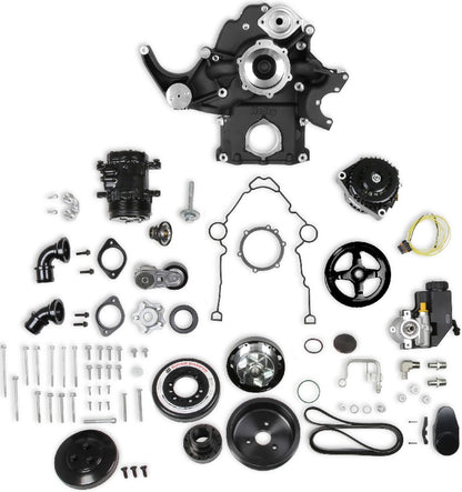 HEMI FRONT ENGINE KIT,MID-MOUNT,WP,AC,ALTERNATOR,PS,BLACK,SFI DAMPENER