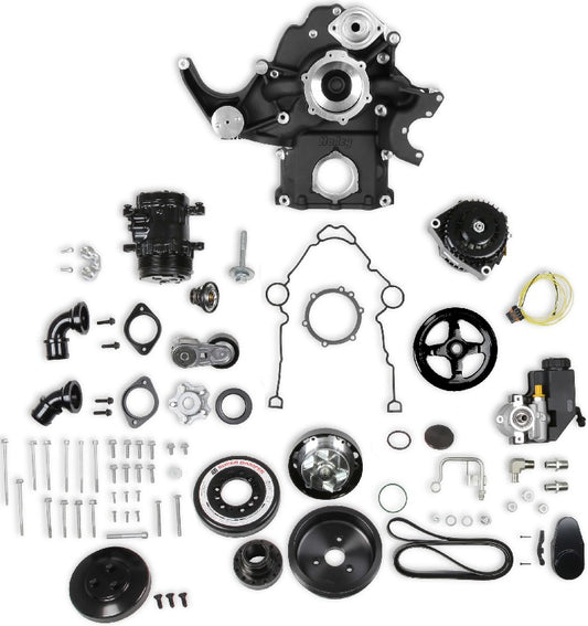 HEMI FRONT ENGINE KIT,MID-MOUNT,WP,AC,ALTERNATOR,PS,BLACK,SFI DAMPENER