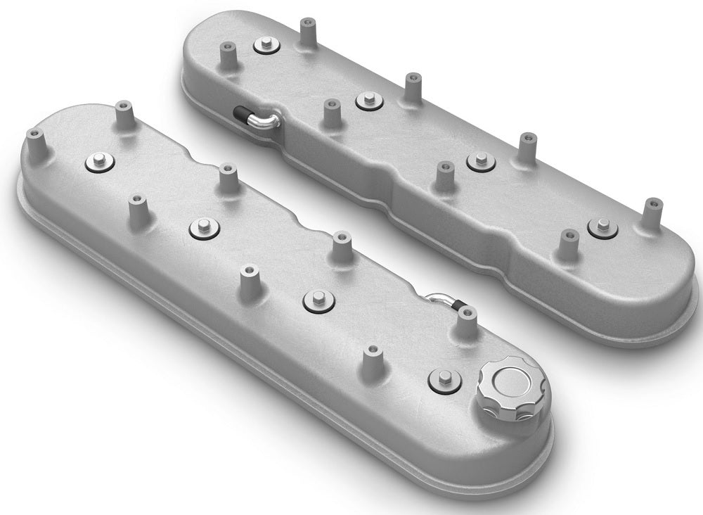 VALVE COVERS,ALUM,LS, TALL,COIL MOUNT POSTS,NATURAL CAST