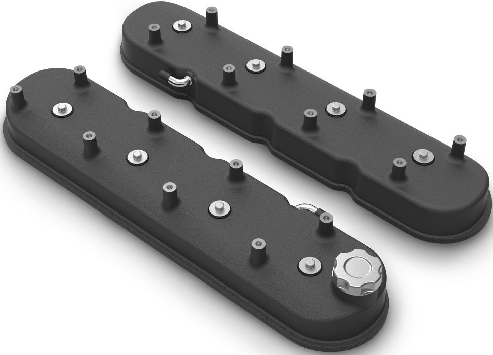 VALVE COVERS,ALUM,LS,TALL,COIL MOUNT POSTS,SATIN  BLACK