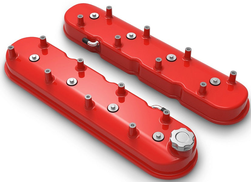 VALVE COVERS,ALUM,LS,TALL,COIL MOUNT POSTS,GLOSS RED