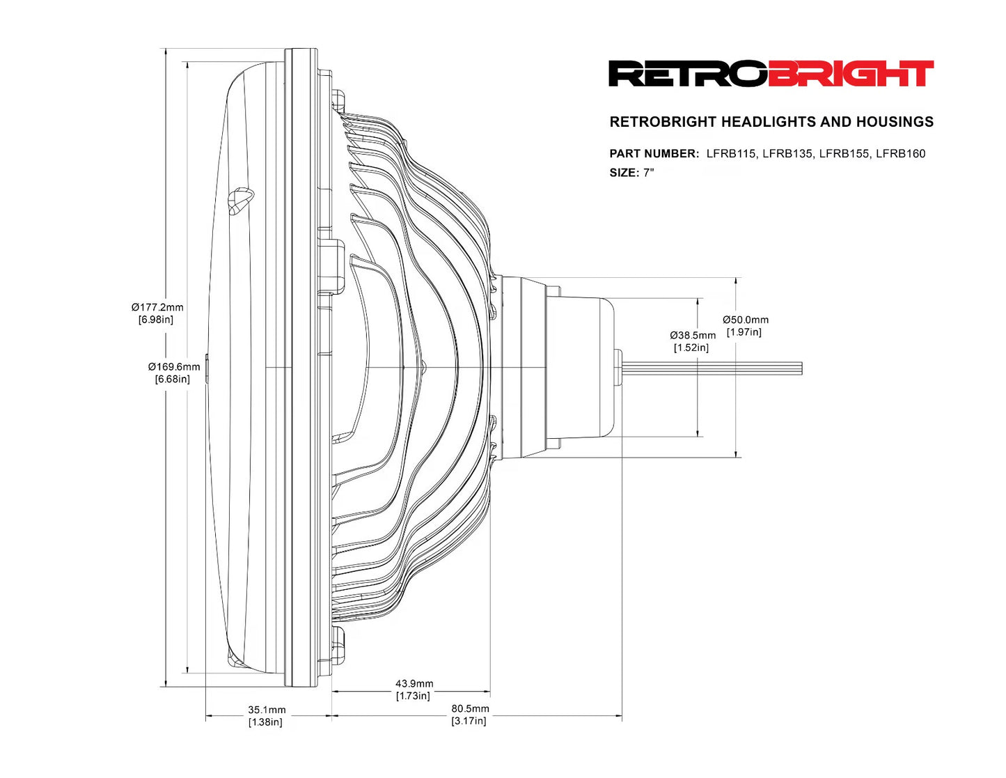 RETROBRIGHT LED SEALED BEAM 7.0 ROUND