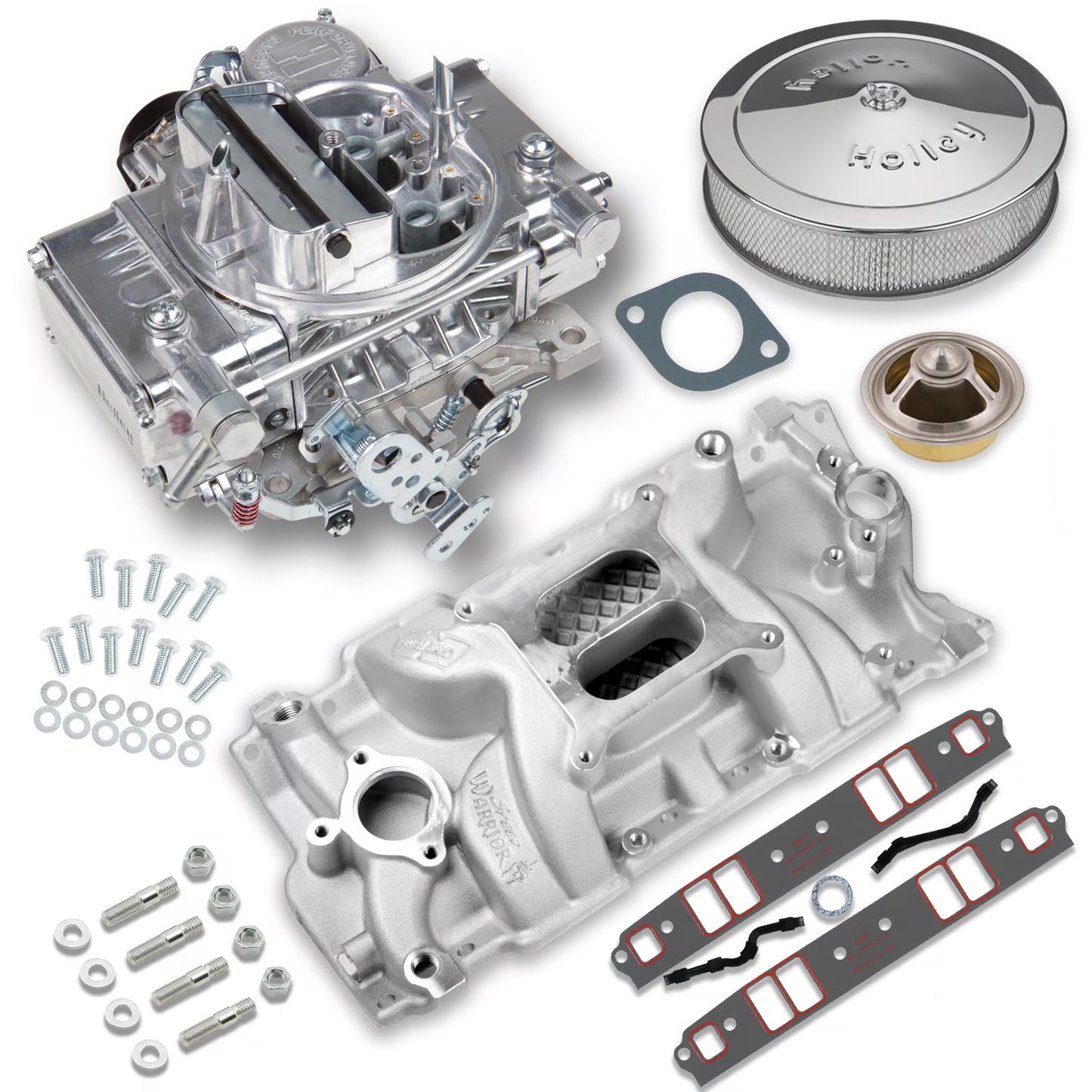 CARBURETOR & MANIFOLD KIT,600,SBC,HOLLEY STREET WARRIOR
