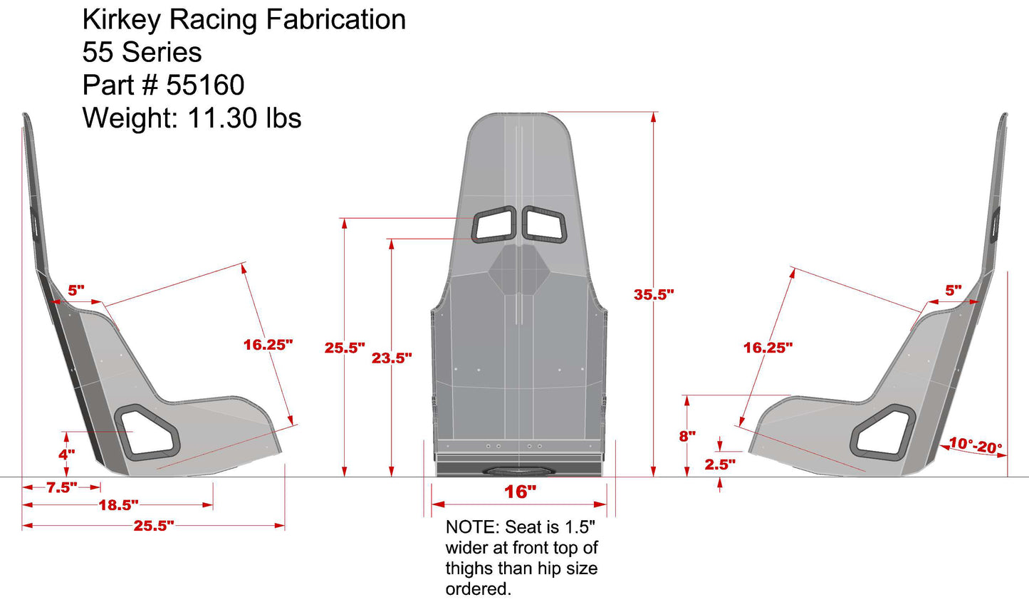 INTERMEDIATE PRO DRAG RACE SEAT ONLY,16"