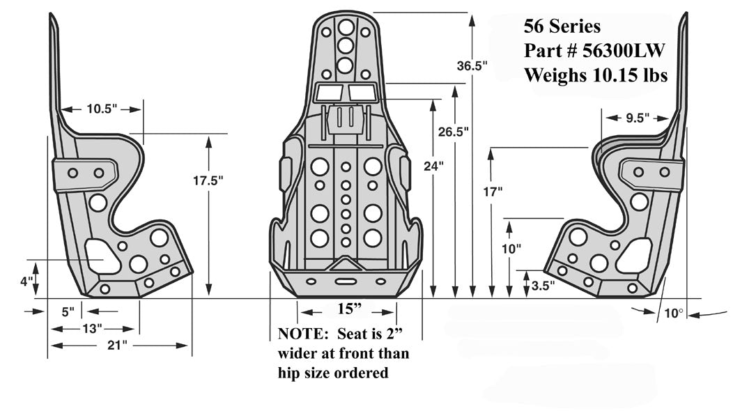 SEAT ONLY,10 DEGREE UPRIGHT,15",LIGHTWEIGHT
