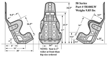 SEAT ONLY,20 DEGREE LAYBACK,14",LIGHTWEIGHT