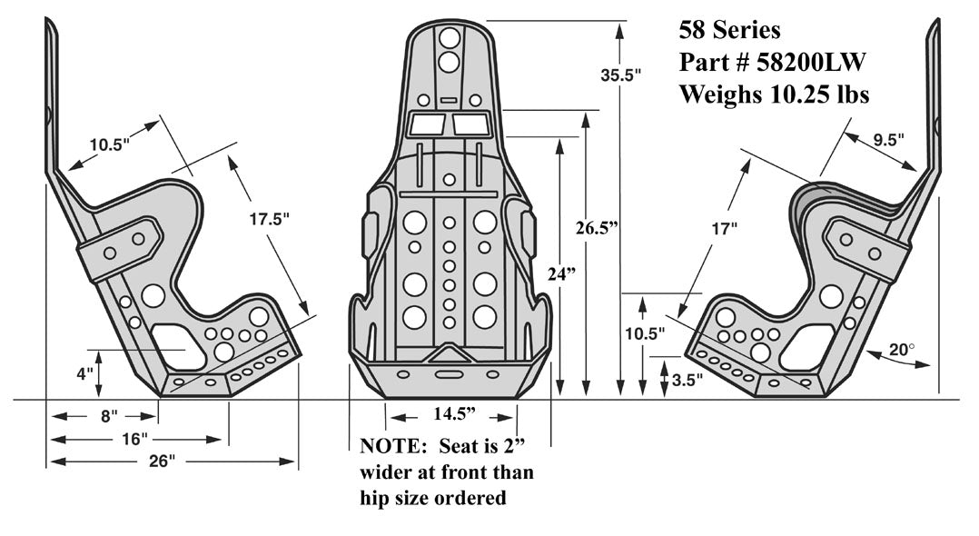 SEAT ONLY,20 DEGREE LAYBACK,14.5",LIGHTWGHT
