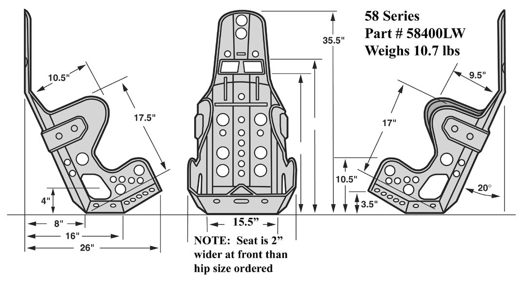 SEAT ONLY,20 DEGREE LAYBACK,15.5",LIGHTWGHT