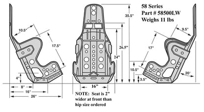 SEAT ONLY,20 DEGREE LAYBACK,16",LIGHTWEIGHT