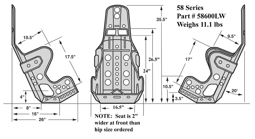 SEAT ONLY,20 DEGREE LAYBACK,16.5",LIGHTWGHT