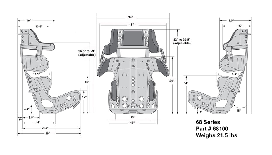 FULL CONTAINMENT SEAT,LAYBACK,18 DEGREE,14"