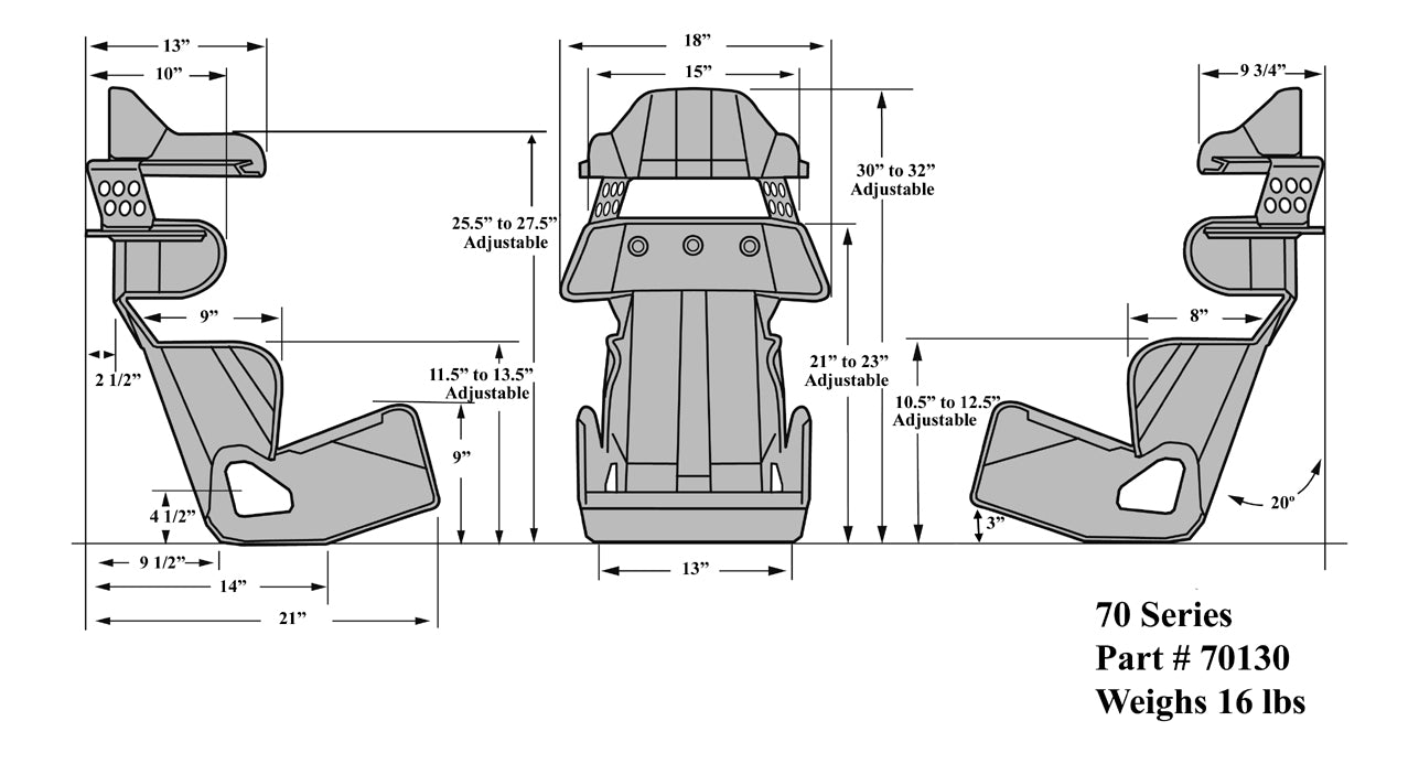 ENTRY FULL CONTAINMENT SEAT,LAYBACK,13"