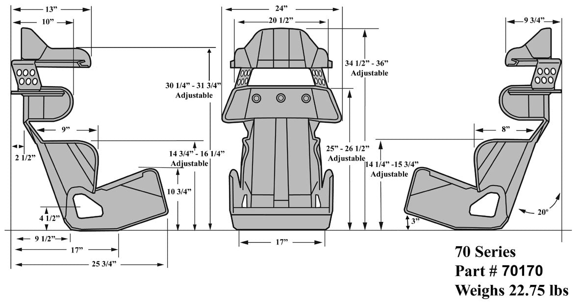 ENTRY FULL CONTAINMENT SEAT,LAYBACK,17"