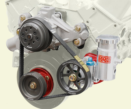 SBC SERPENTINE KIT,BLOCK MOUNT POWER STEERING,30% RED.