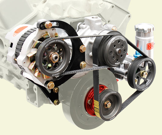SBC SERPENTINE KIT,BLOCK MOUNT POWER STEERING,1:1,DELCO ALTERNATOR KIT