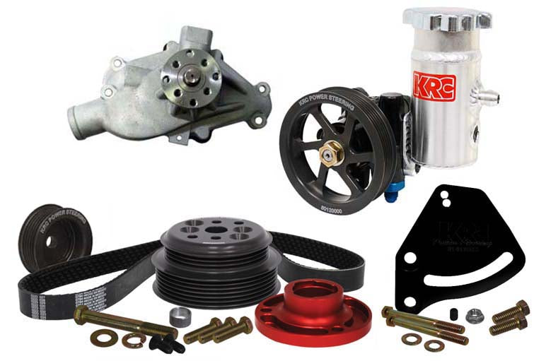 SBC SERPENTINE KIT,BLOCK MOUNT POWER STEERING,30% RED.