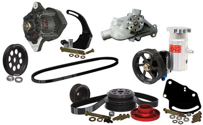SBC SERPENTINE KIT,HEAD MOUNT POWER STEERING,30%,DENSO ALTERNATOR KIT