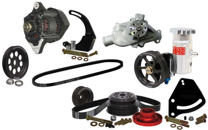 SBC SERPENTINE KIT,BLOCK MOUNT POWER STEERING,30%,DENSO ALTERNATOR KIT